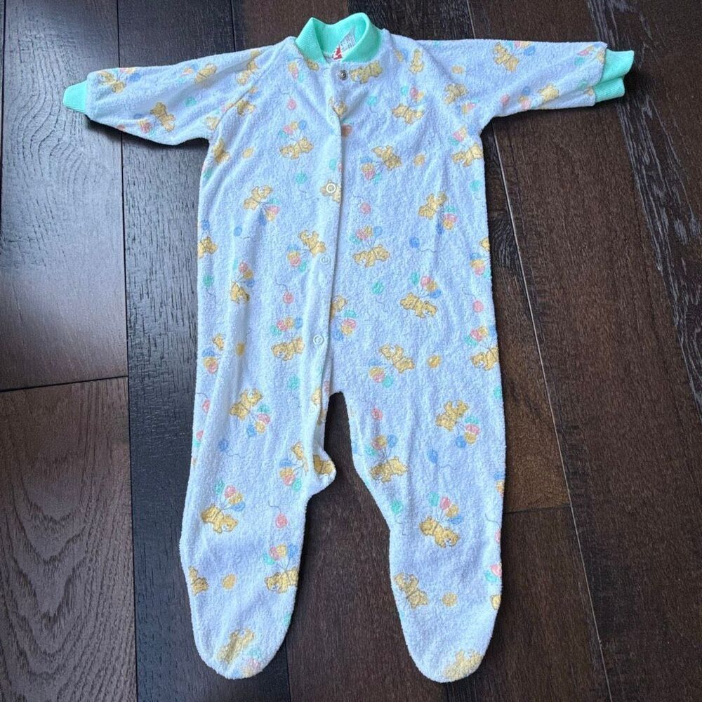 Vintage playskool terry cloth sleeper baby size‎ large unisex white green yellow